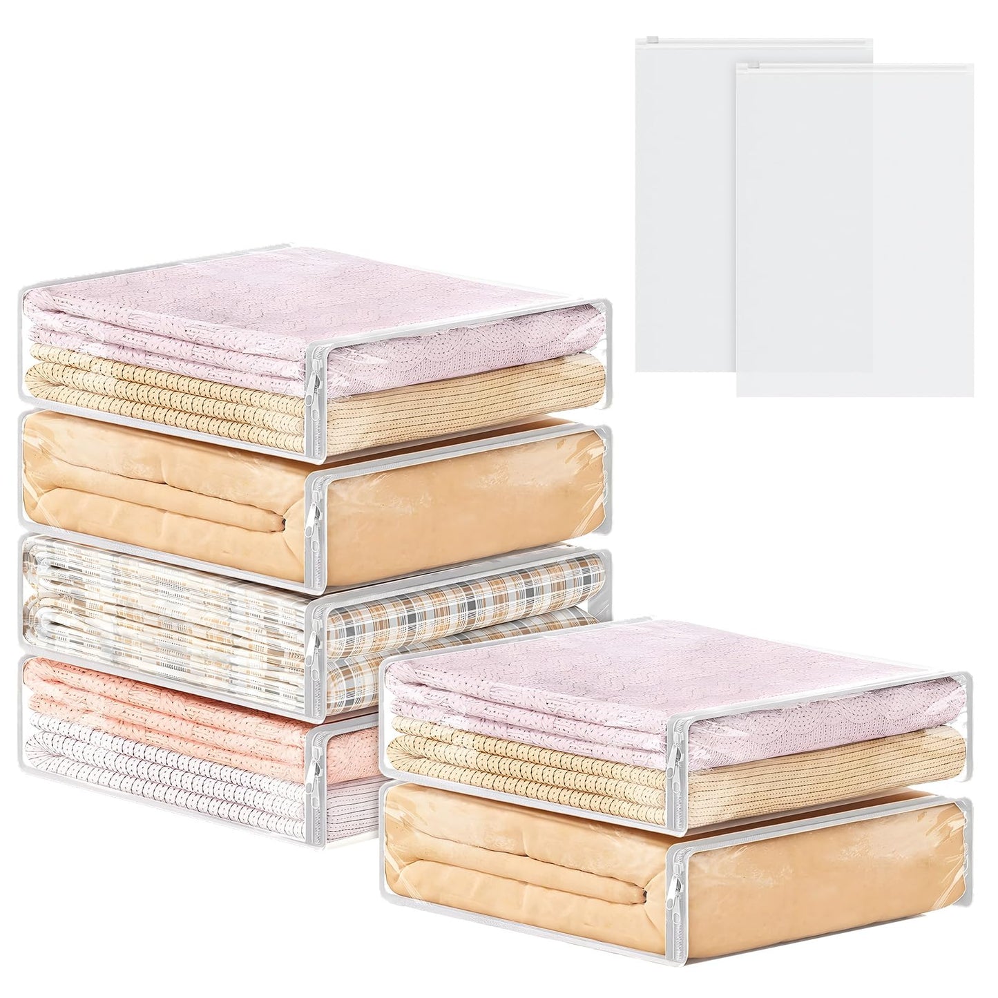 6 Pack Clear Storage Bags with Zips, 14L Foldable Clothes Storage Bags for Loft Wardrobe Closet Wardrobe Storage Organizer for Quilt Clothes Sweater