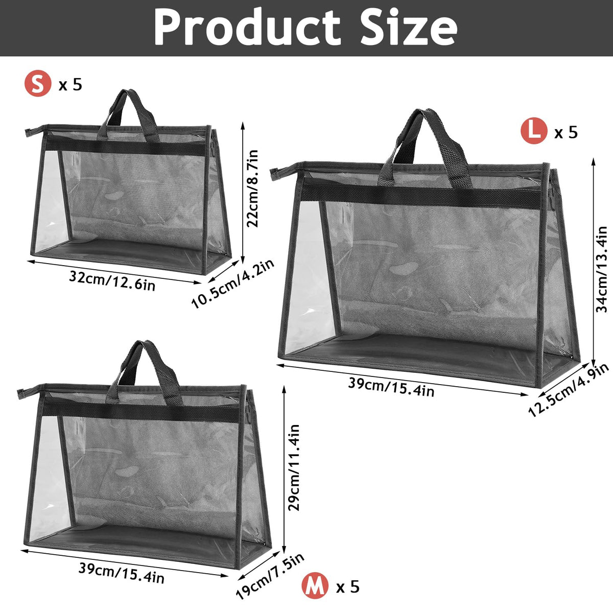 Incisite 12 Pcs Dust Bags for Handbags, Purse Protector Storage Bag, Gray