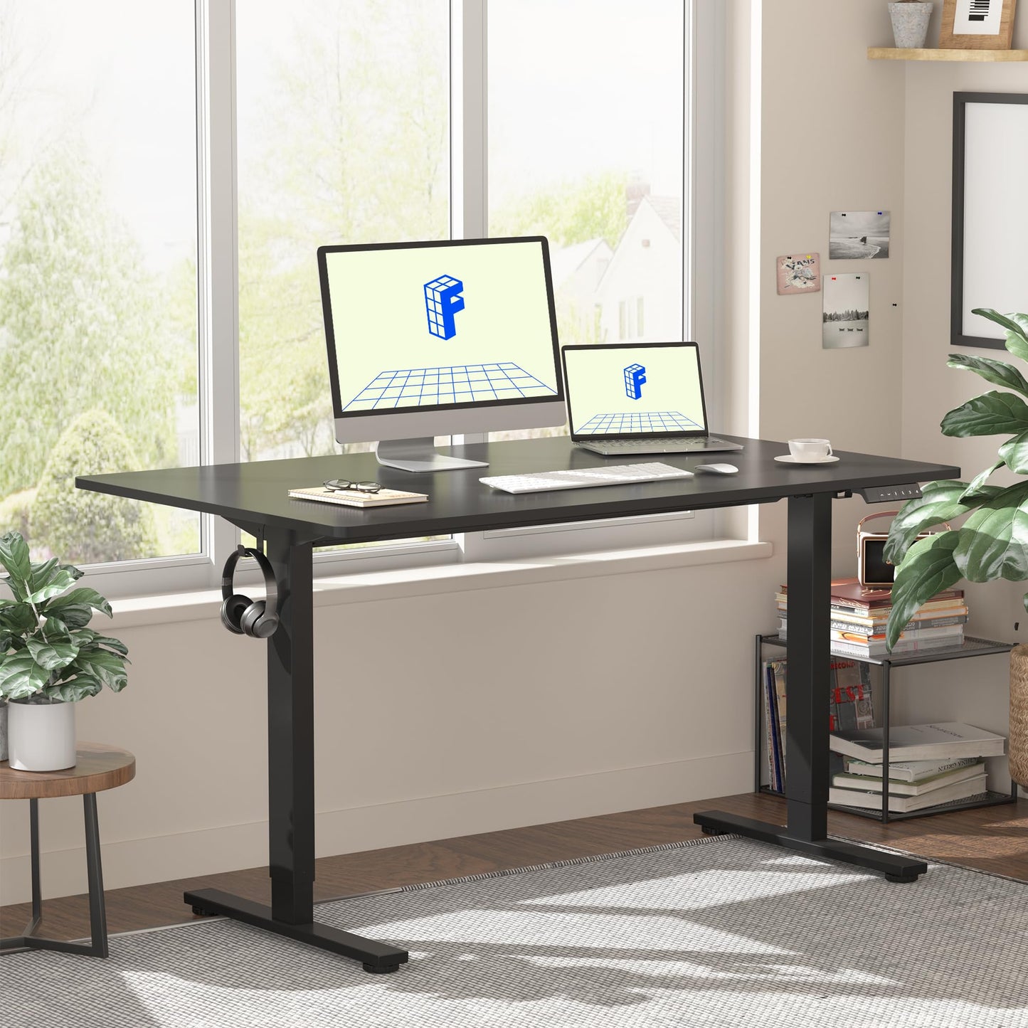 FLEXISPOT ONE PIECE Electric Standing Desk Height Adjustable Desk Sit Stand Desk with 4 Memory Smart Pannel and Backpack Hook for Home Office