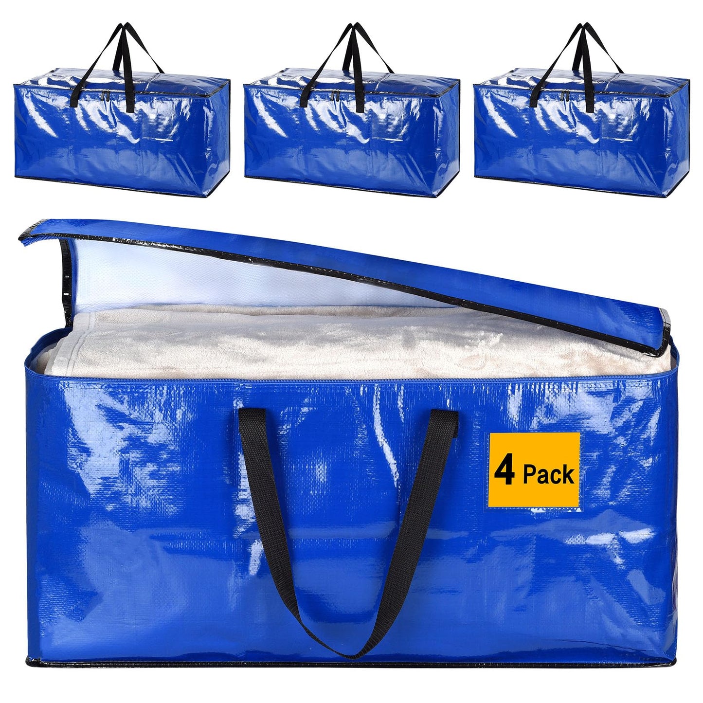 iespell Pack of 4 Extra Large Heavy Duty Storage Boxes with Lids, Large Strong Moving Boxes, Moving Bags, Vacuum Storage Bags