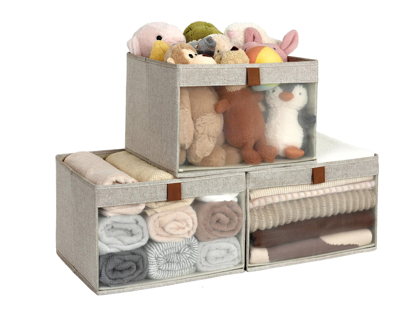 StorageWorks Storage Boxes, Fabric Storage Boxes for Shelves, Foldable Storage Baskets with Clear Window, Clothes Storage Boxes with Handles