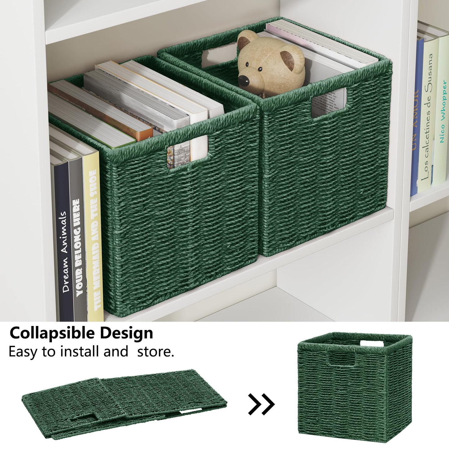 Vagusicc Wicker Storage Basket, Foldable Storage Cubes Organizer Bins, Handwoven Storage Baskets for Shelves Closet Wardrobe Bathroom