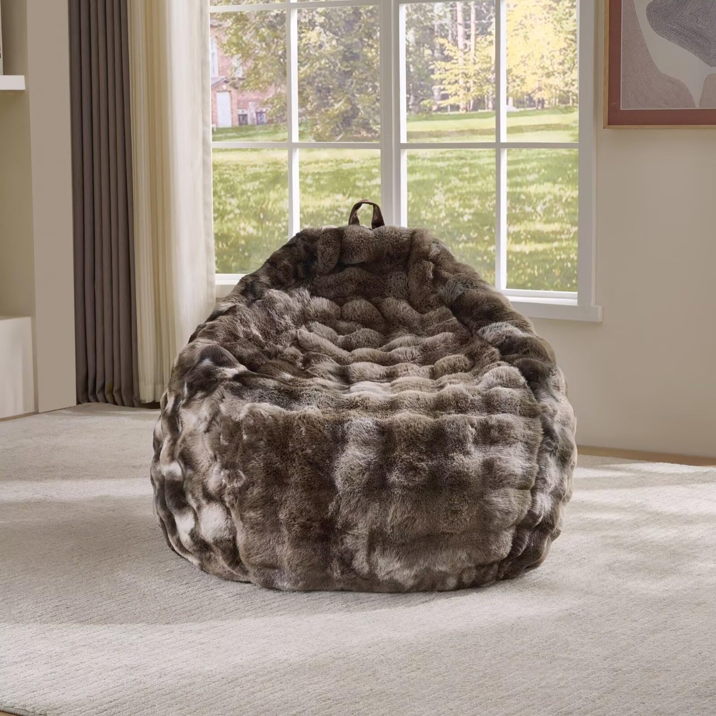 Fluffy Faux Rabbit Fur Bean Bag Chair Cover(No Filler),Cozy Shaggy Bubble Stuffed Animal Storage Large Bean Bag Cover for Bedroom Living Room,Fuzzy