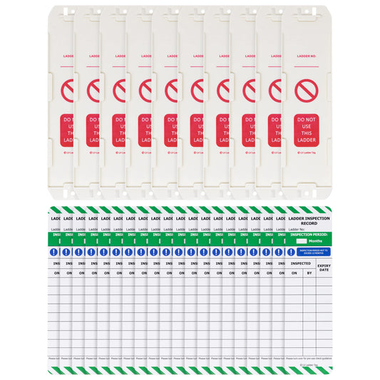 LIVELIFEBETTER? Ladder Tags - 10 Holders and 20 Ladder Inspection Tag Inserts - Full Pack - Fits All Ladder Types & Other Equipment - Suitable for
