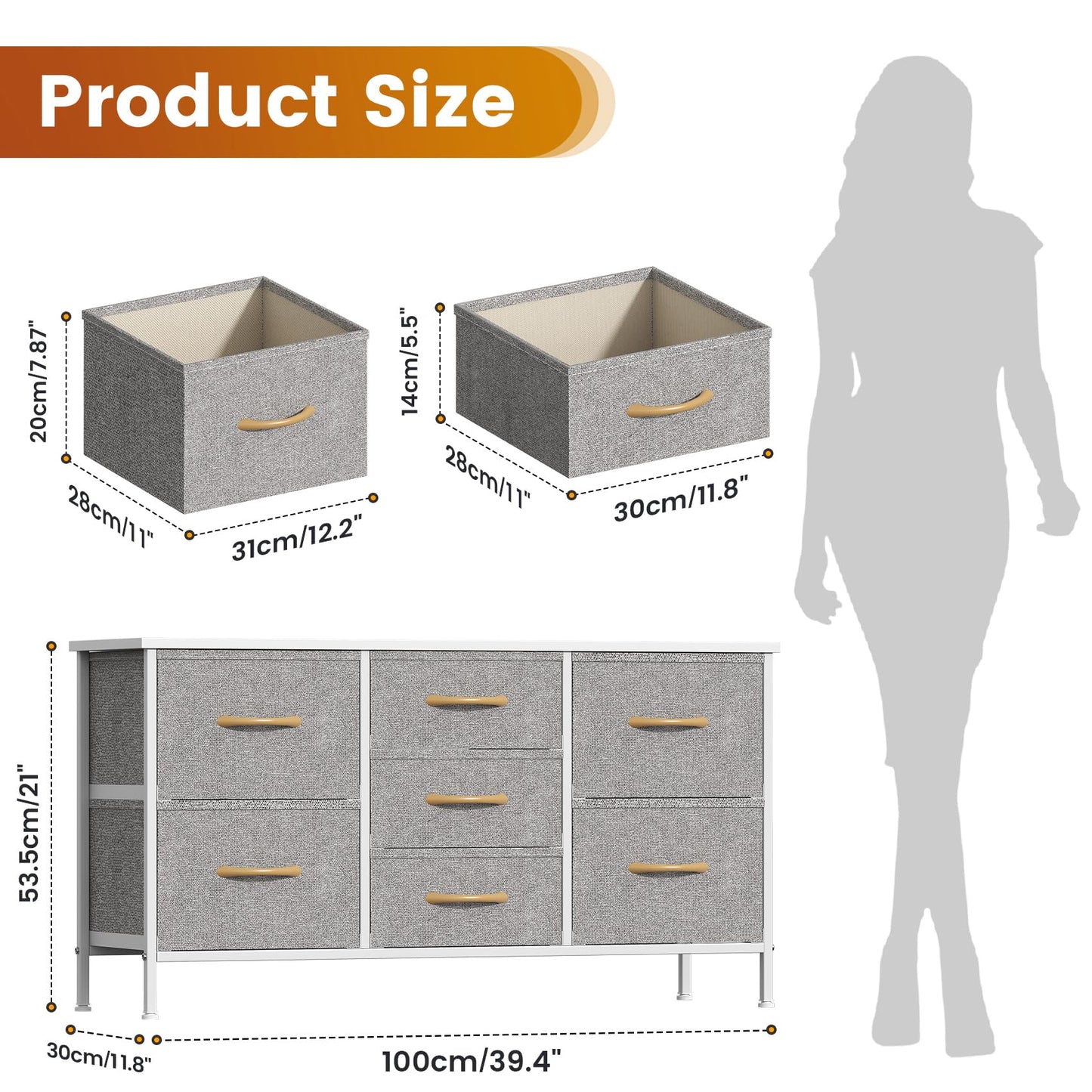 GoaHi Chest of Drawers, Small Dressers with Metal Frame and MDF Wooden Top Board, Adjustable Feet, Anti-Tip Safety