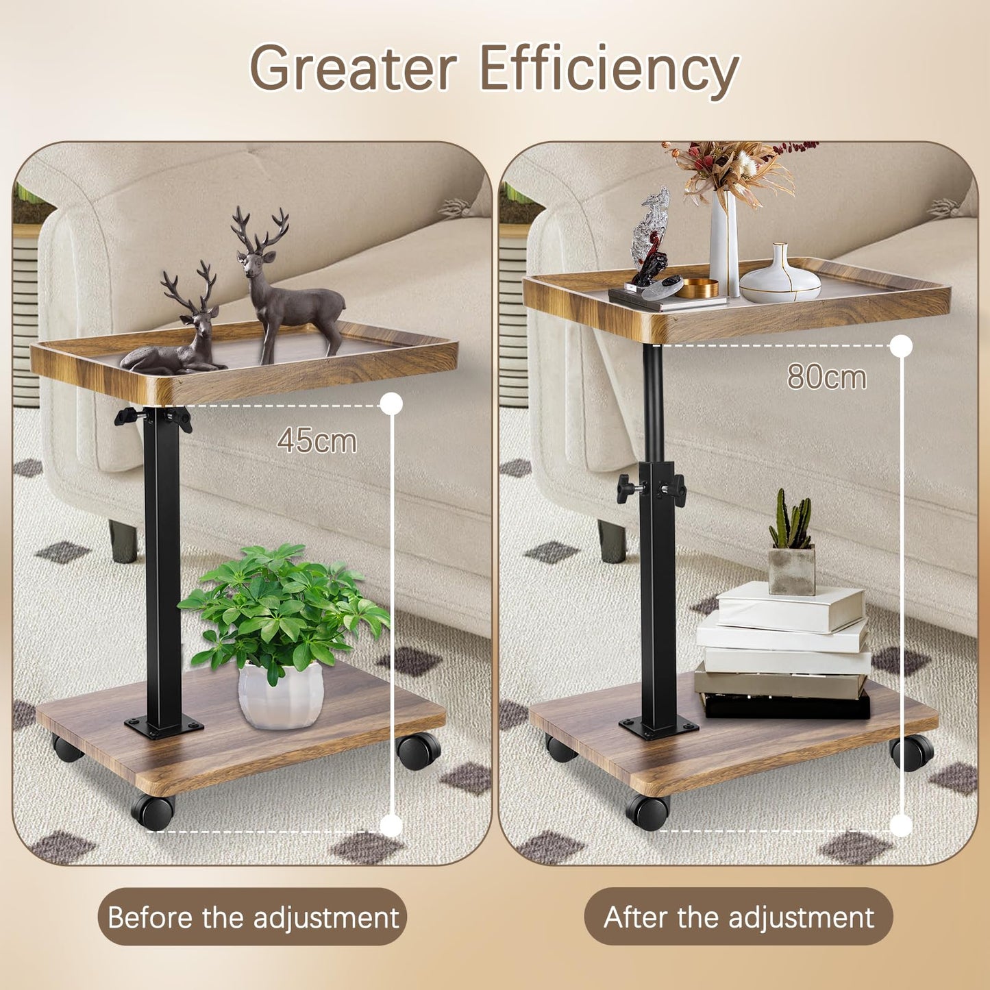 Turmegtt Adjustable Side Table C Shaped Side Table with Wheels