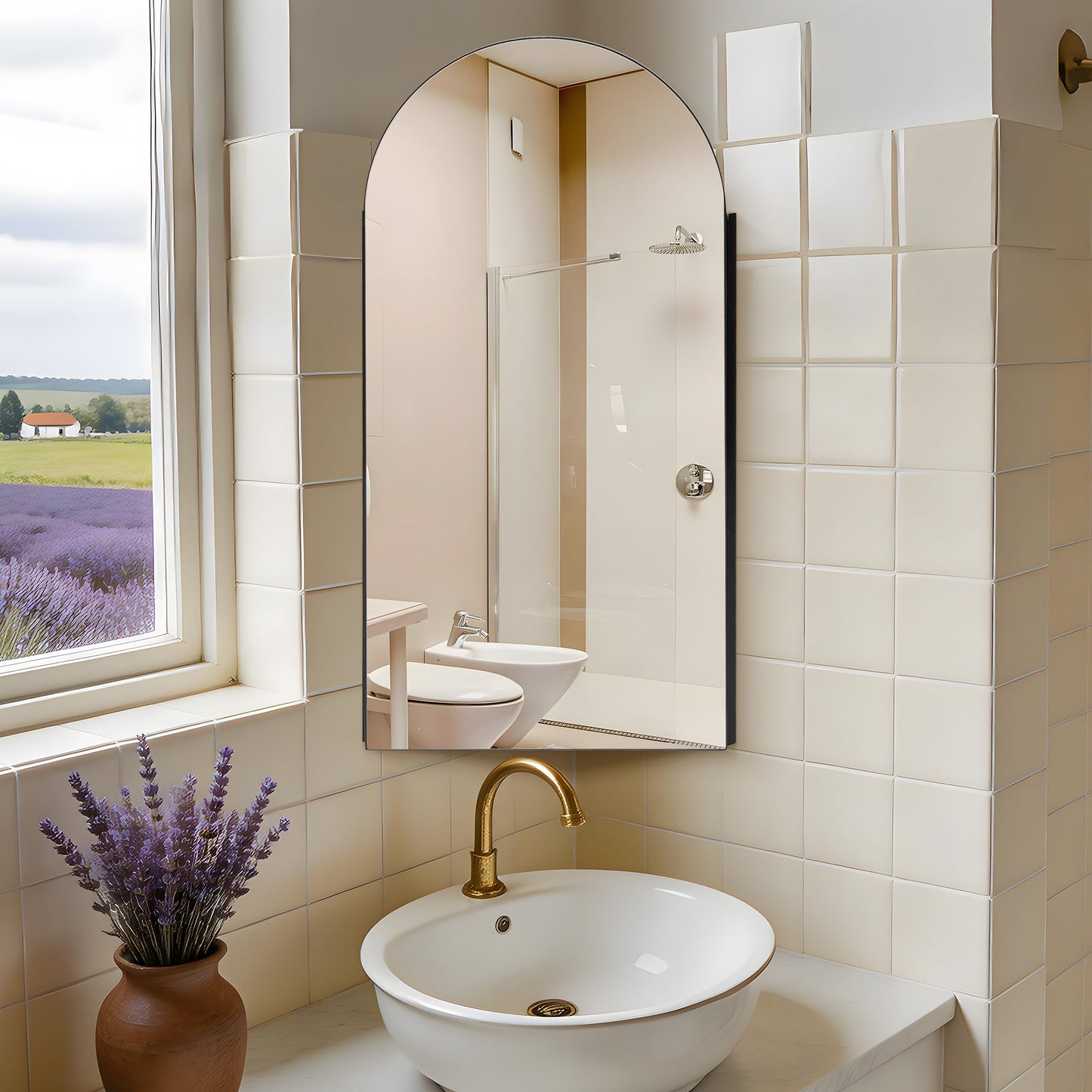 Ymahizax Corner Bathroom Cabinets with Mirror, Black Arched Bathroom Mirror Cabinet, 80x40CM Mirrored Cabinet for Bathroom