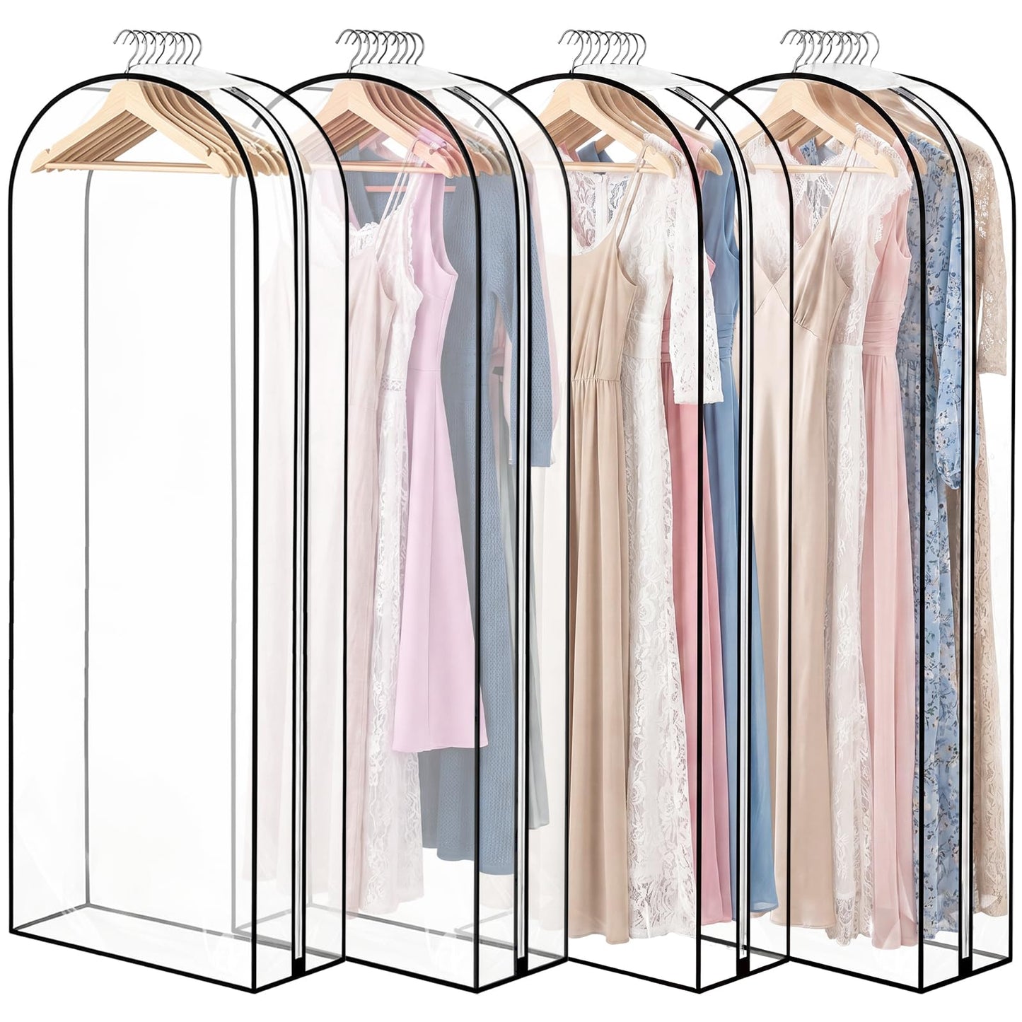 4 Pack Clear Garment Bags, 60 Inch Clothes Covers with 10 Inch Gusset