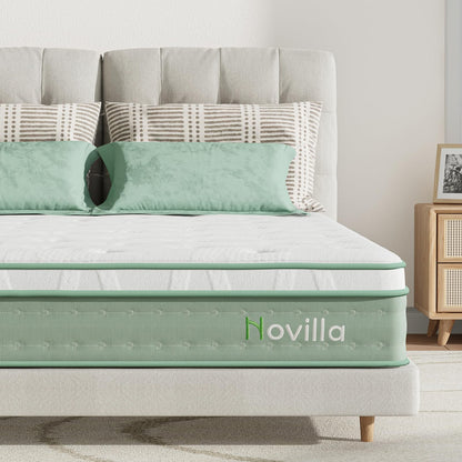 Novilla Double Bed Mattresses 9.8 Inch 3-Zone Gel Memory Foam Pocket Sprung Mattress 4FT6 Firm Hybrid Mattresses with Oeko-tex Knitted Fabric and