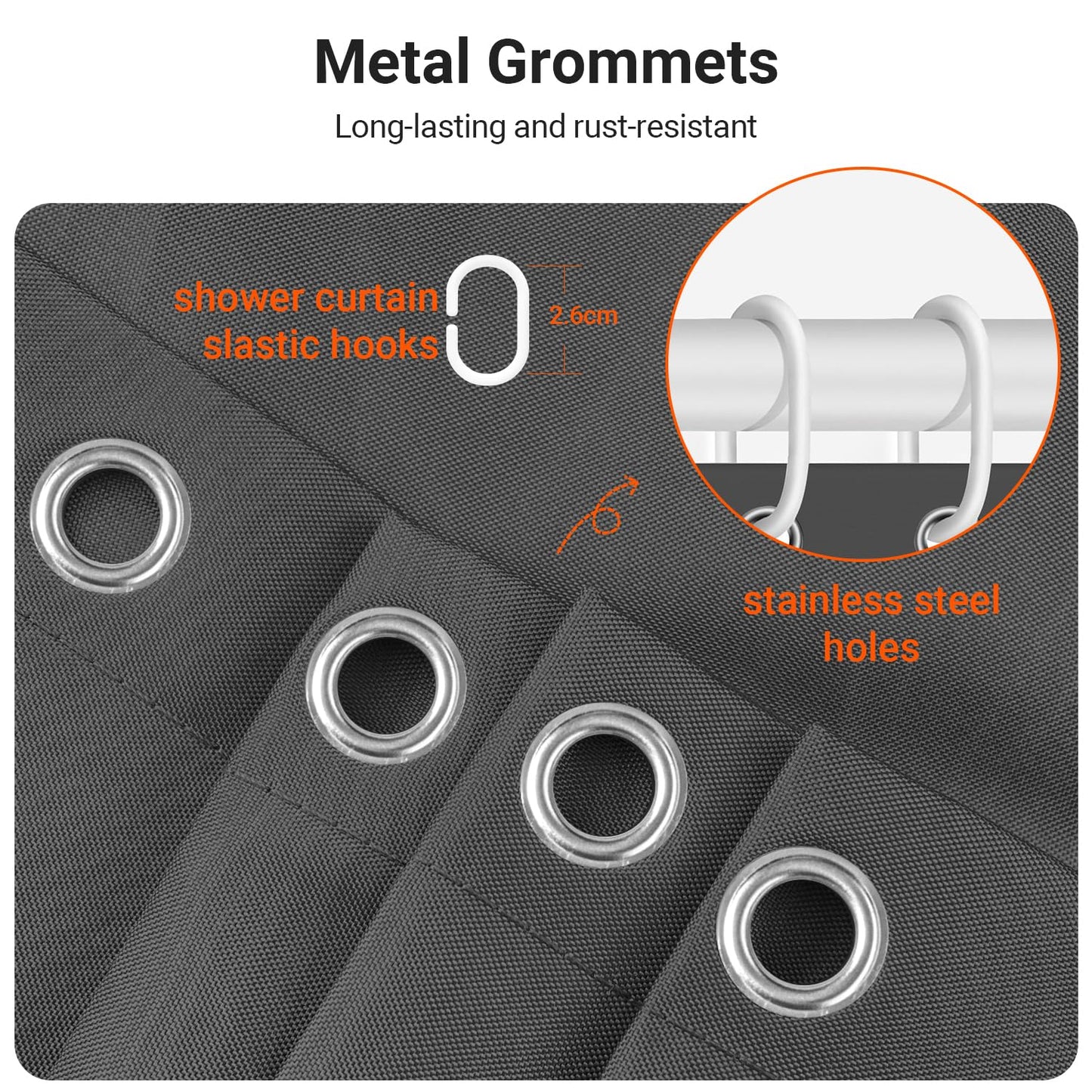 Lerores Shower Curtain, 200 x 220 cm, Dark Grey, Weighted Hem, Anti-Mould Textile, Water-Repellent