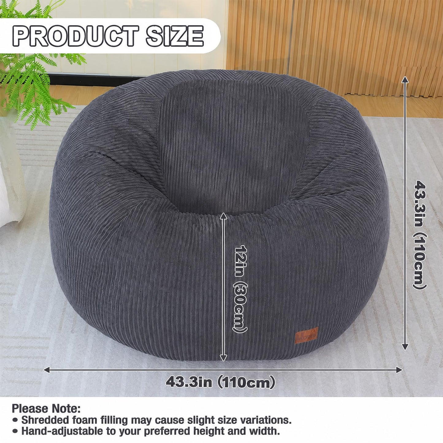 UODERS Oval Bean Bag for Adults Kids & Teens, Large Bean Bag Chair with Corduroy Cover with Handle