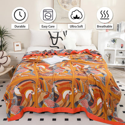 VANJOROY Double-sided Sofa Large Bed Throw Blanket, 100% Organic Cotton Warm Soft Bohemian Throw for 2 3 Seater Armchair Couch and Bed.