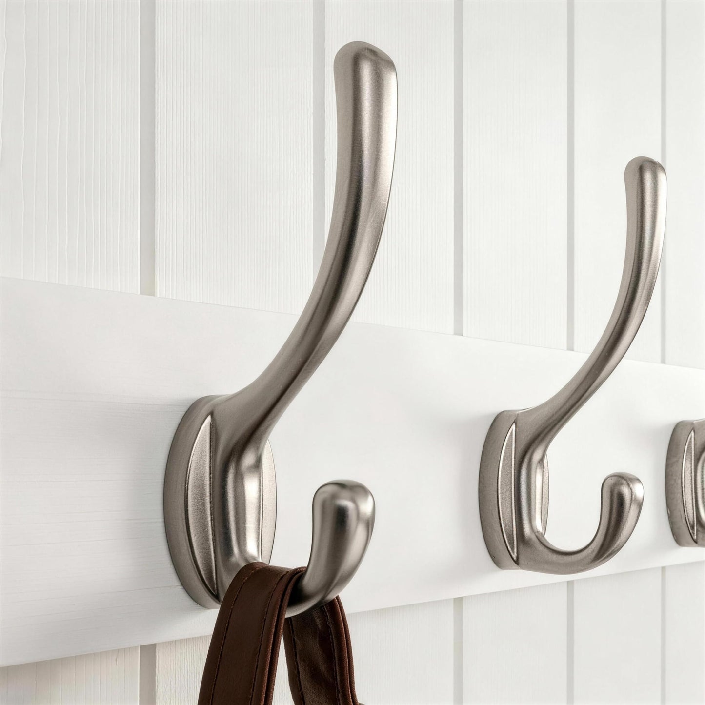 HONSKY Wall Coat Rack - 7 Double Hooks (50cm) | Wooden & Metal Towel/Coat Hanger for Entryway, Bathroom, Bedroom, Garage | Easy Install
