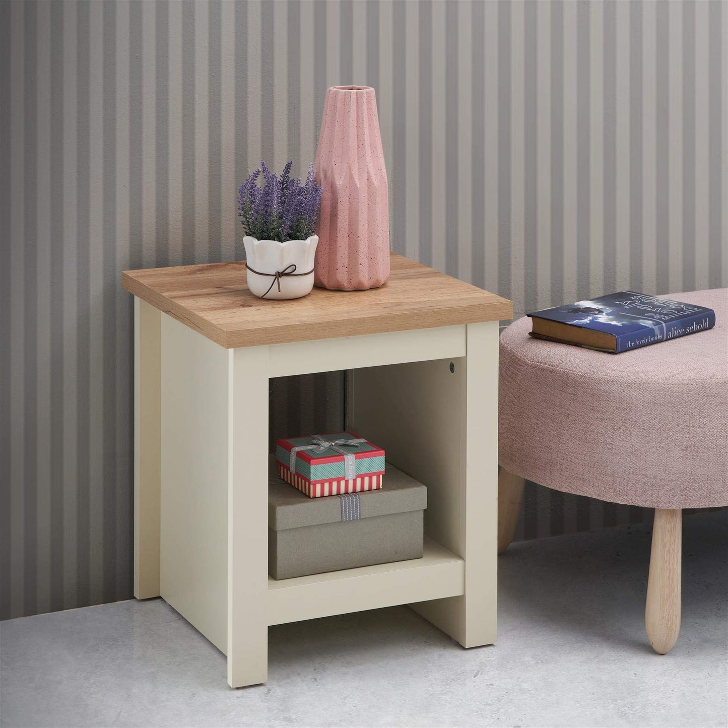 Timber Art Design UK Lisbon Bedside Lamp Table Cabinet Storage Unit Nightstand Table Modern Furniture for Living Room, Bedroom, Hallway, Cream