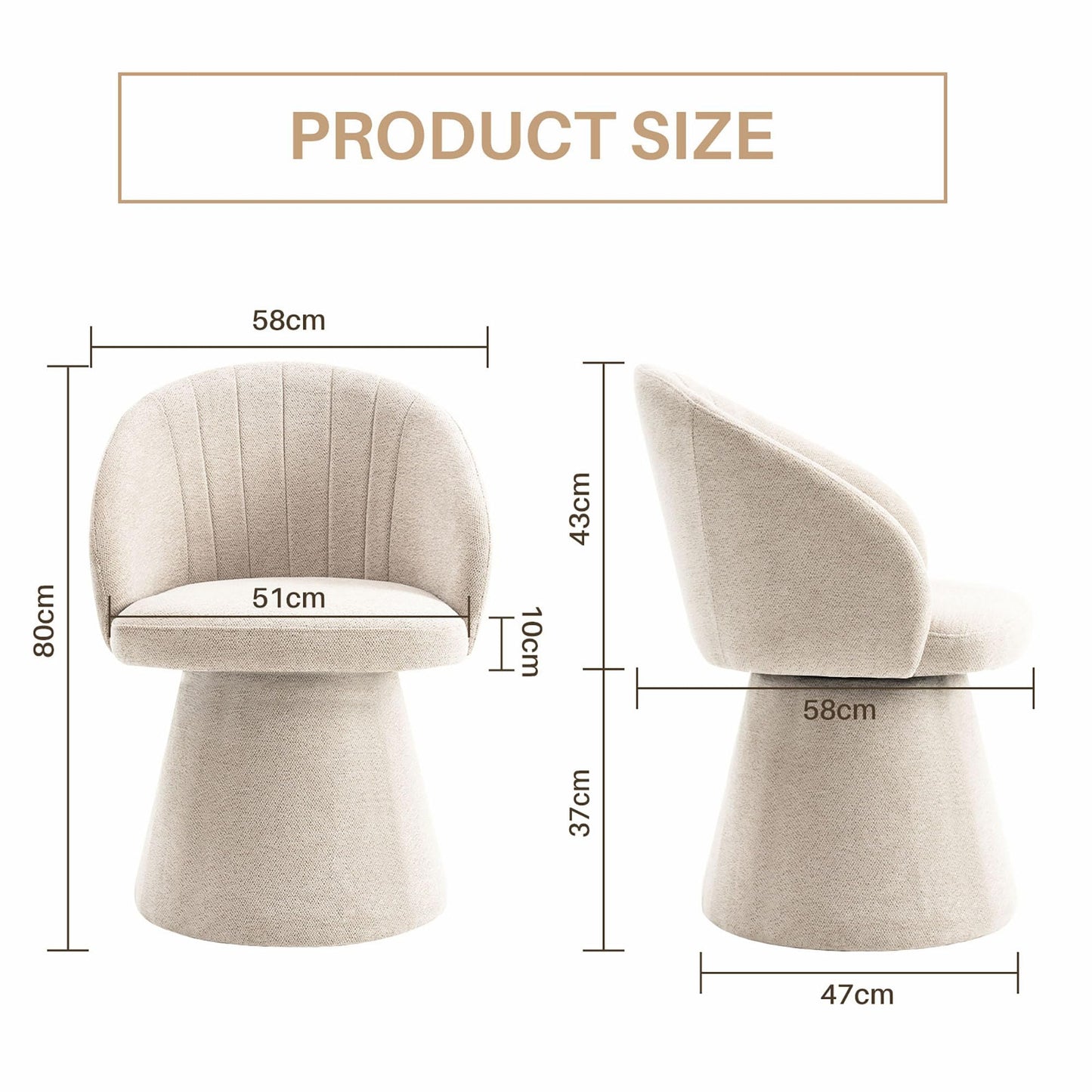 younturn Swivel Chenille Vanity Chair, Modern Upholstered Dressing Table Chair with Armrests, Accent chair with Armrests for Bedroom, Living Room