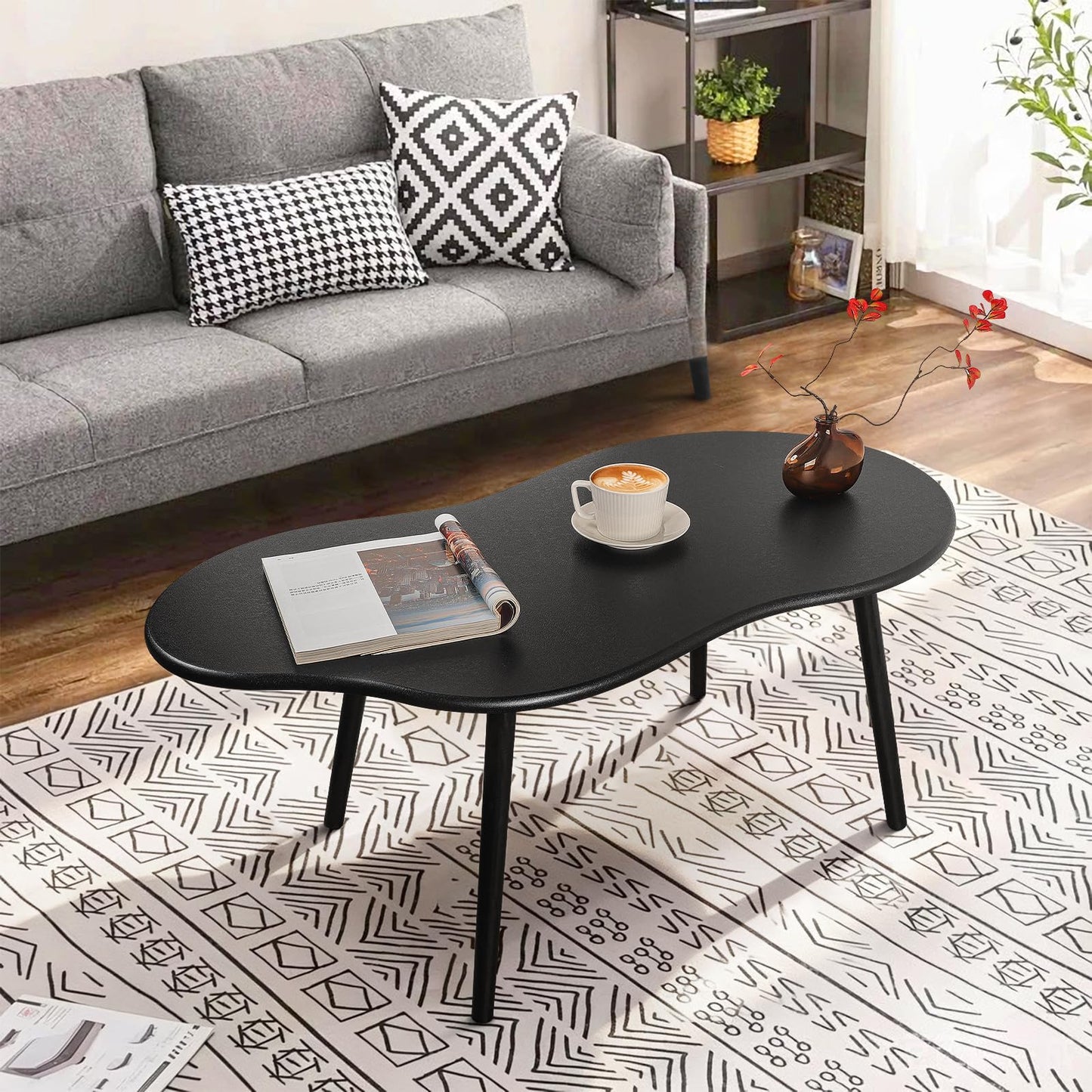 FEUFOAM Coffee Tables Cloud Coffee Table for Small Spaces Mid-century Modern Living Room Table Wooden Irregular Low Floor Desk for Apartment