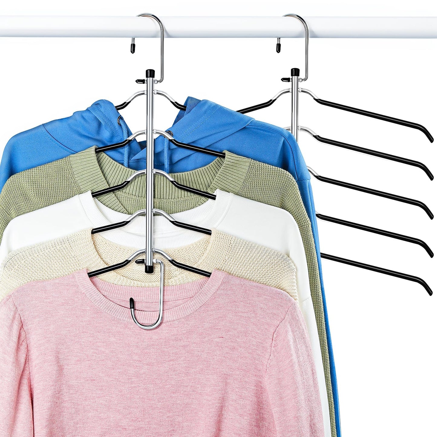 2 Pack Coat Hangers Space Saving, 5-Tier Non Slip Shirt Hanger