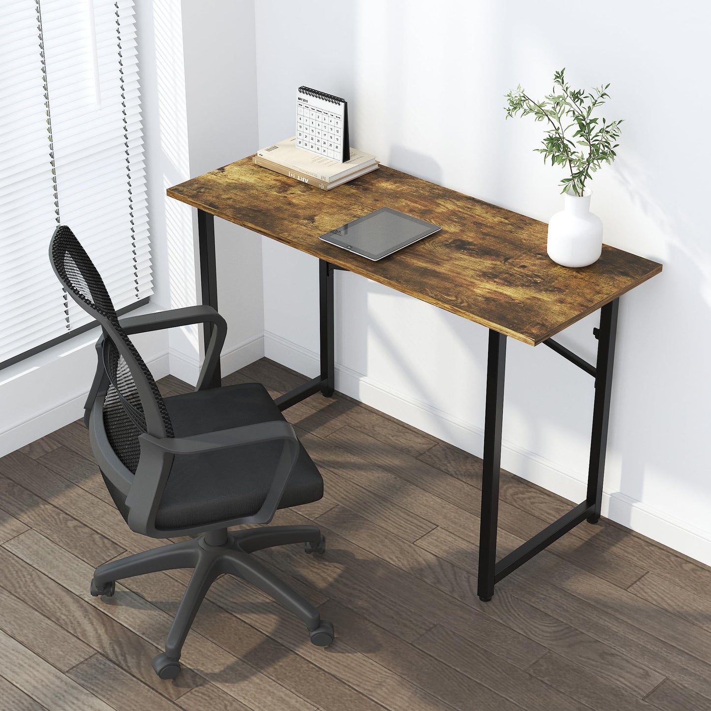 Lutown-Teen 120 cm Folding Computer Desk, Rustic Brown