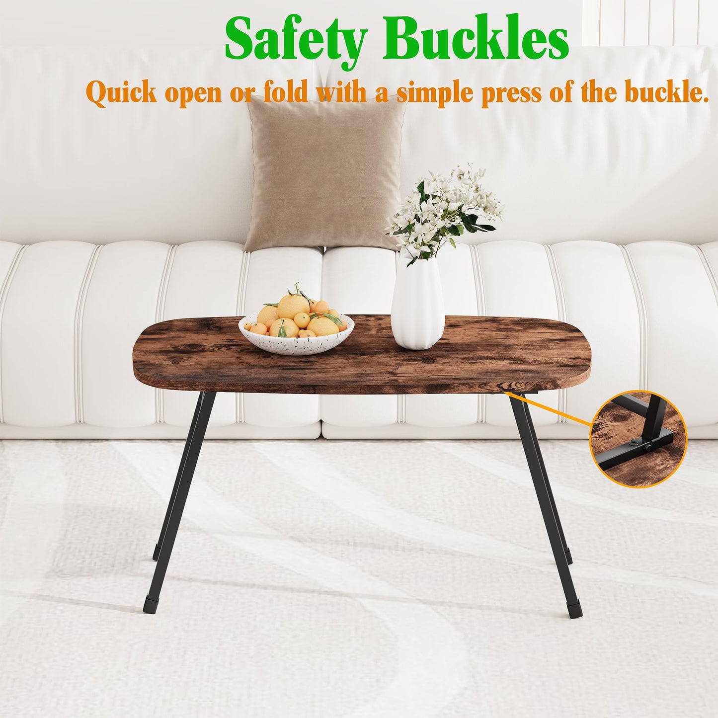 VECOCHO Oval CoffeeTable,Small Folding Coffee Tables For Living Room,Brown