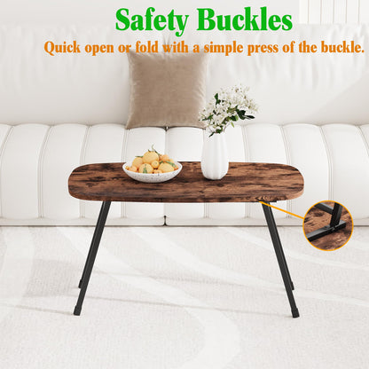VECOCHO Oval CoffeeTable,Small Folding Coffee Tables For Living Room,Brown