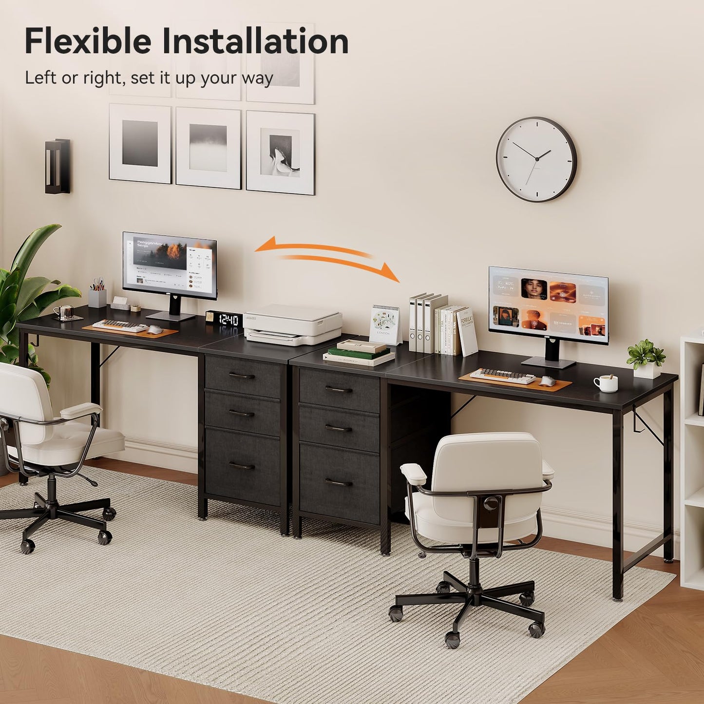Coleshome Computer Desk with Drawers, 120cm Office Desk with Storage, Black
