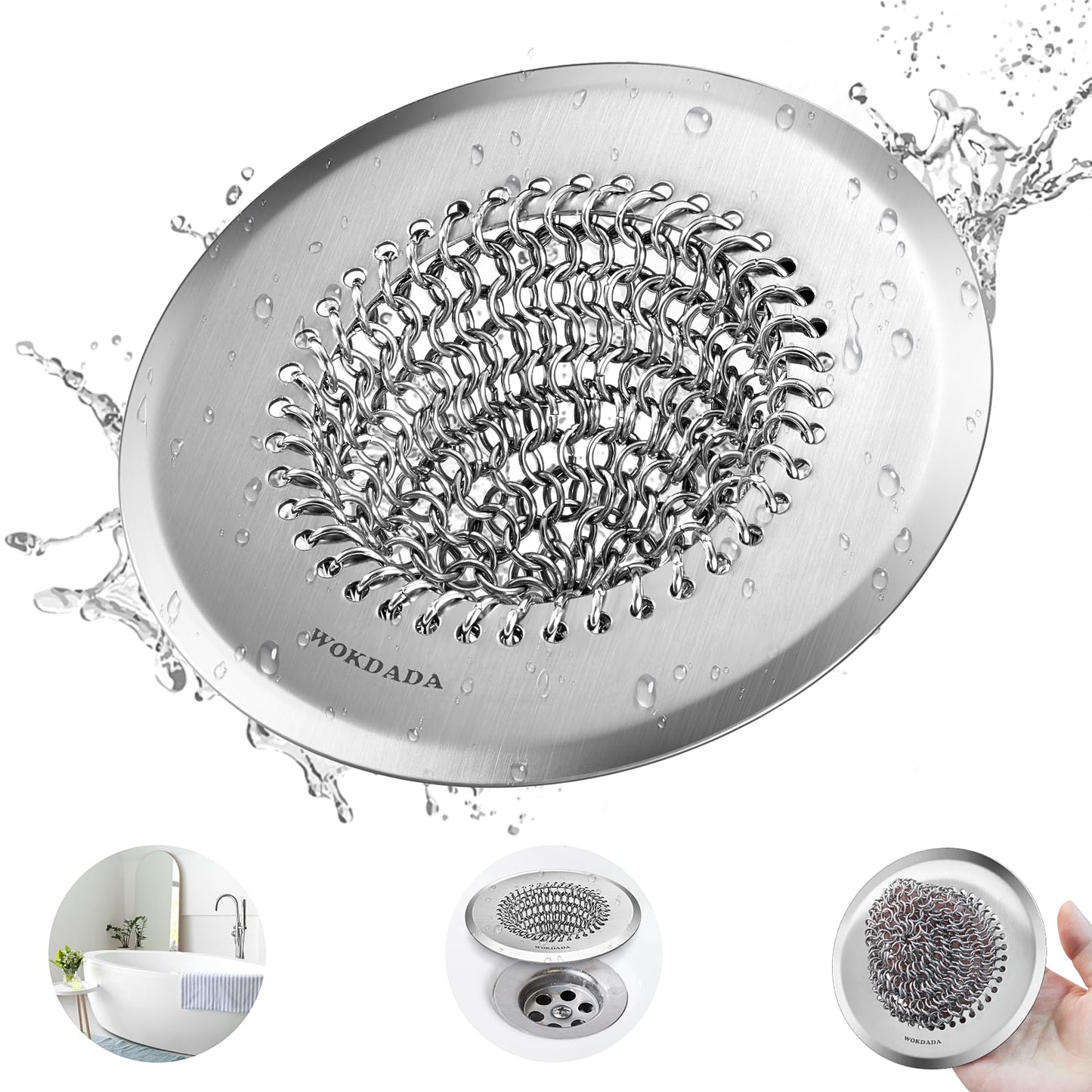 WOKDADA Shower Drain Cover, 4.4" Anti-Clog Hair Catcher for Shower Drain