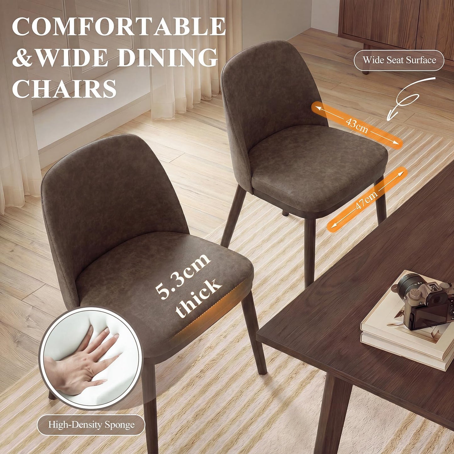 MALOL Thick Wood-base Dining Chairs Set of 6, Upholstered Kitchen Chairs with Solid Wood Legs and Thick Seat Cushion