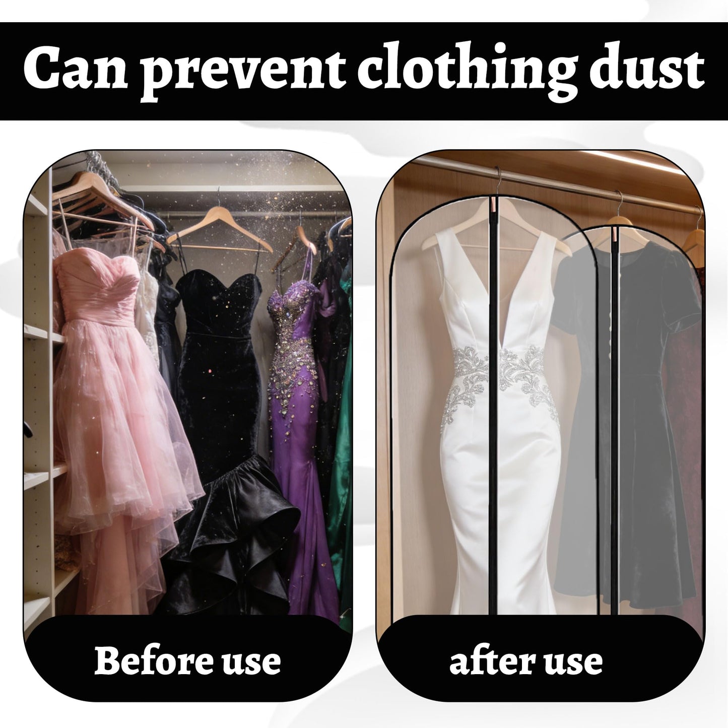 6PCS Long Dress Bags Covers,Dress Bags Covers Long,Garment Bags Translucent Waterproof & Dustproof Storage Covers for Suits