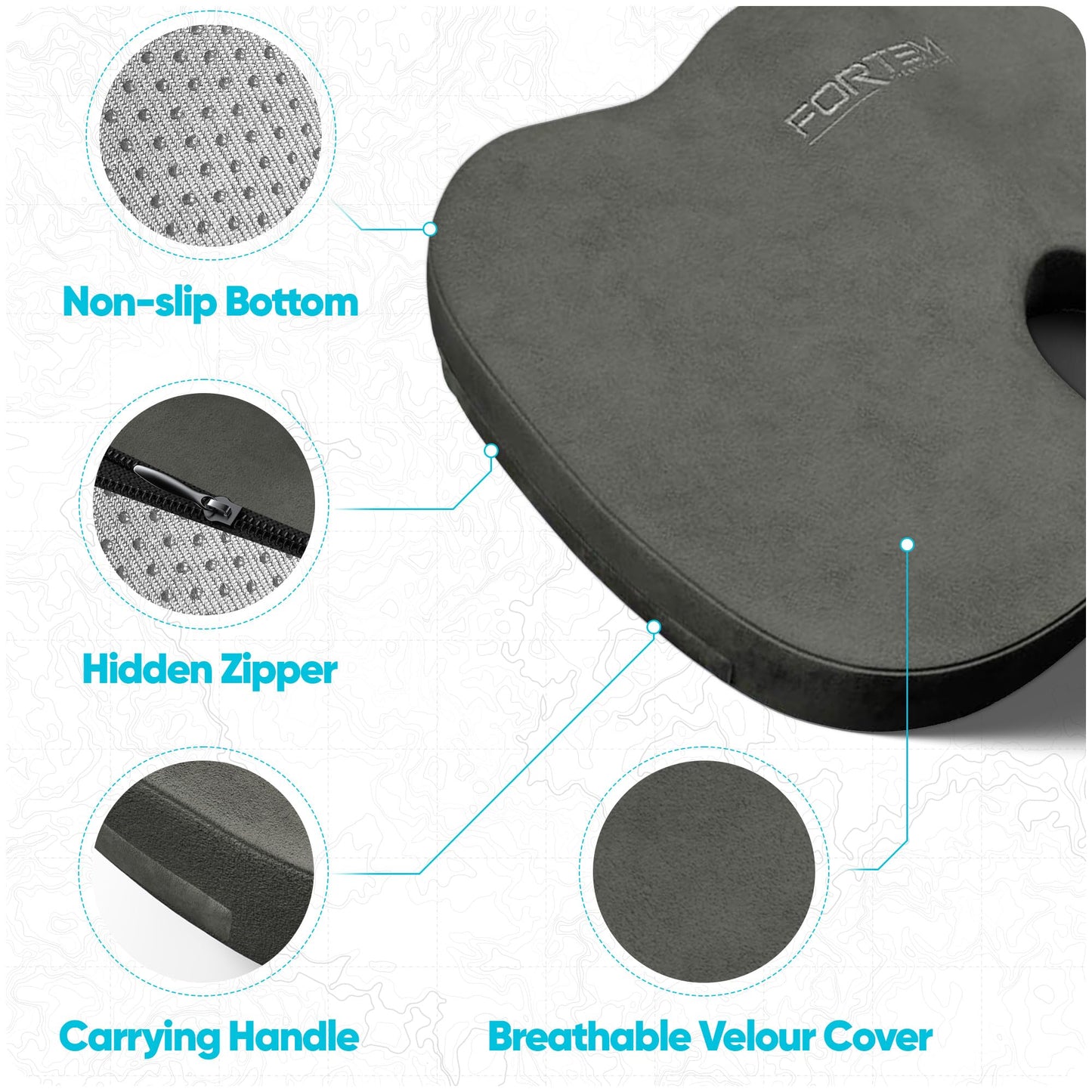 FORTEM Seat Cushion & Lumbar Support for Office Chair, Car Seat Combo