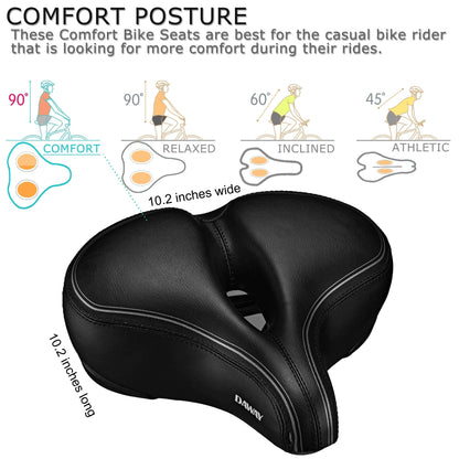 DAWAY C30i Comfortable Oversized Bike Seat - Memory Foam Padded Exercise Bicycle Saddle for Peloton, Stationary, Mountain, Road Bikes - Extra Wide