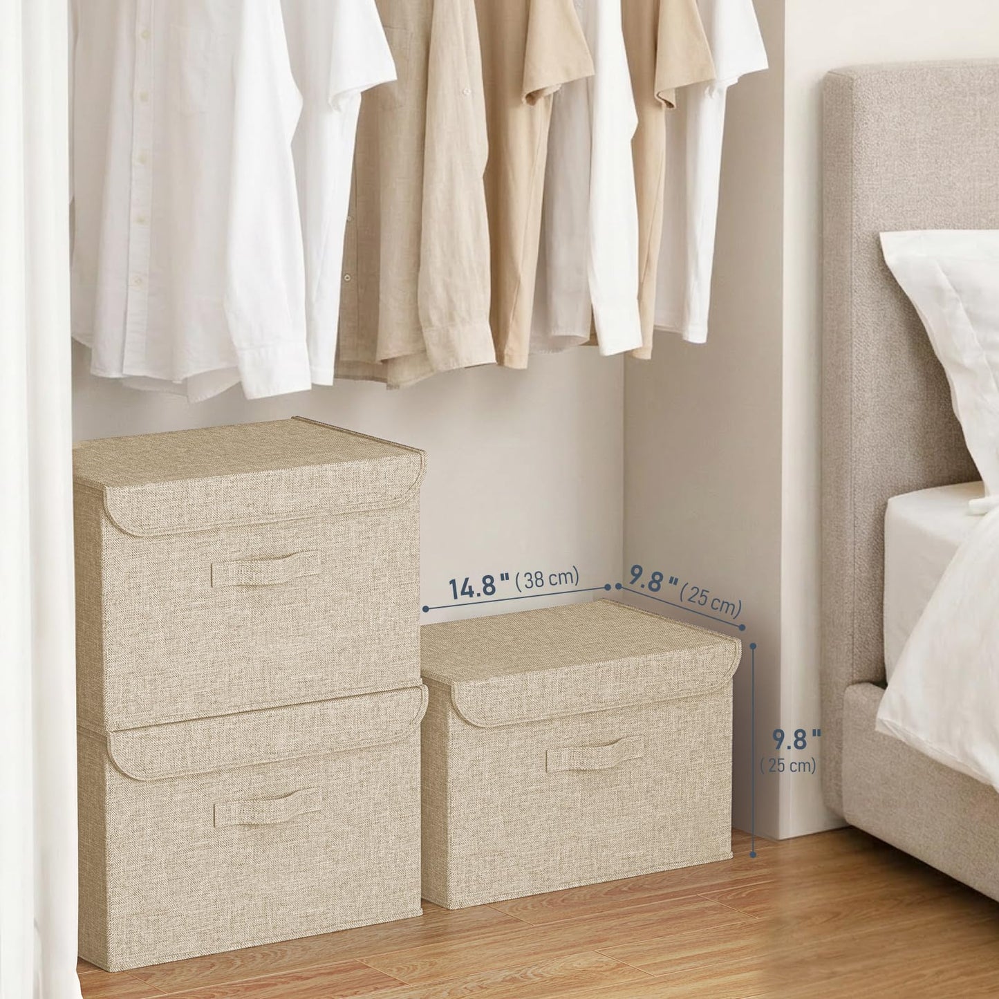 Homsorout Foldable Storage Boxes with Lids - Wardrobe Organiser Bin with Handle Fabric Basket Containers for Clothes, Book, Shelf, Office