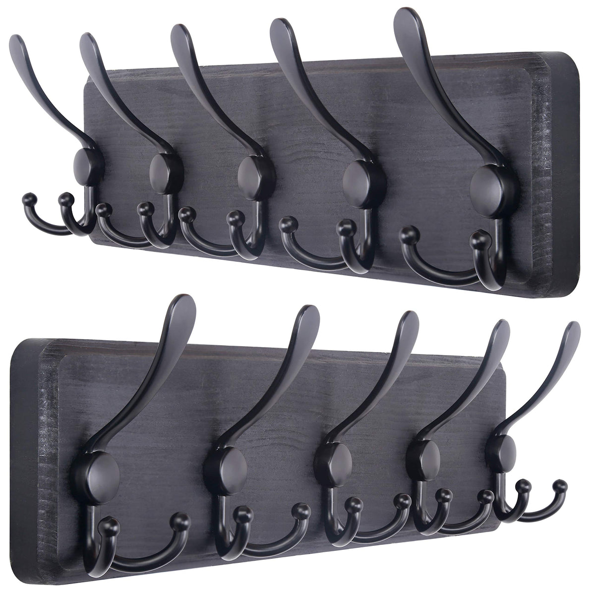SKOLOO Coat Rack Wall Mounted - Pack of 2, Wooden, Heavy Duty, Rustic Coat Hooks for Wall, 16'' Hole to Hole