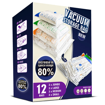 STORAGE MASTER Space Saver Bags for Travel and Home Reusable Vacuum Storage Bags Save 80% More Storage Space Work with Vacuum Cleaner
