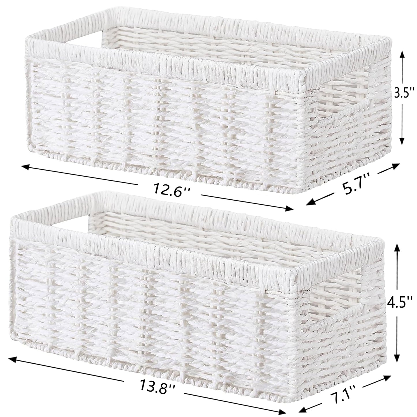 Vagusicc Wicker Storage Basket, Set of 2 Handwoven Storage Baskets for Shelves, Organiser Storage Basket with Handles, Toilet Paper Basket