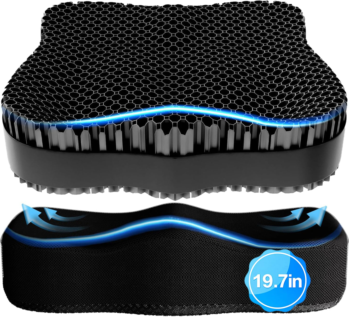 Tsmertor Enlarged Gel Seat Cushion 19in Super Large Thick Gel for Pressure Relief for Long Siiting, Coccyx Sciatica Pain Relief