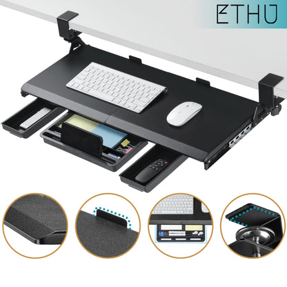 ETHU Under Desk Keyboard Tray with Storage Drawers 68x30cm