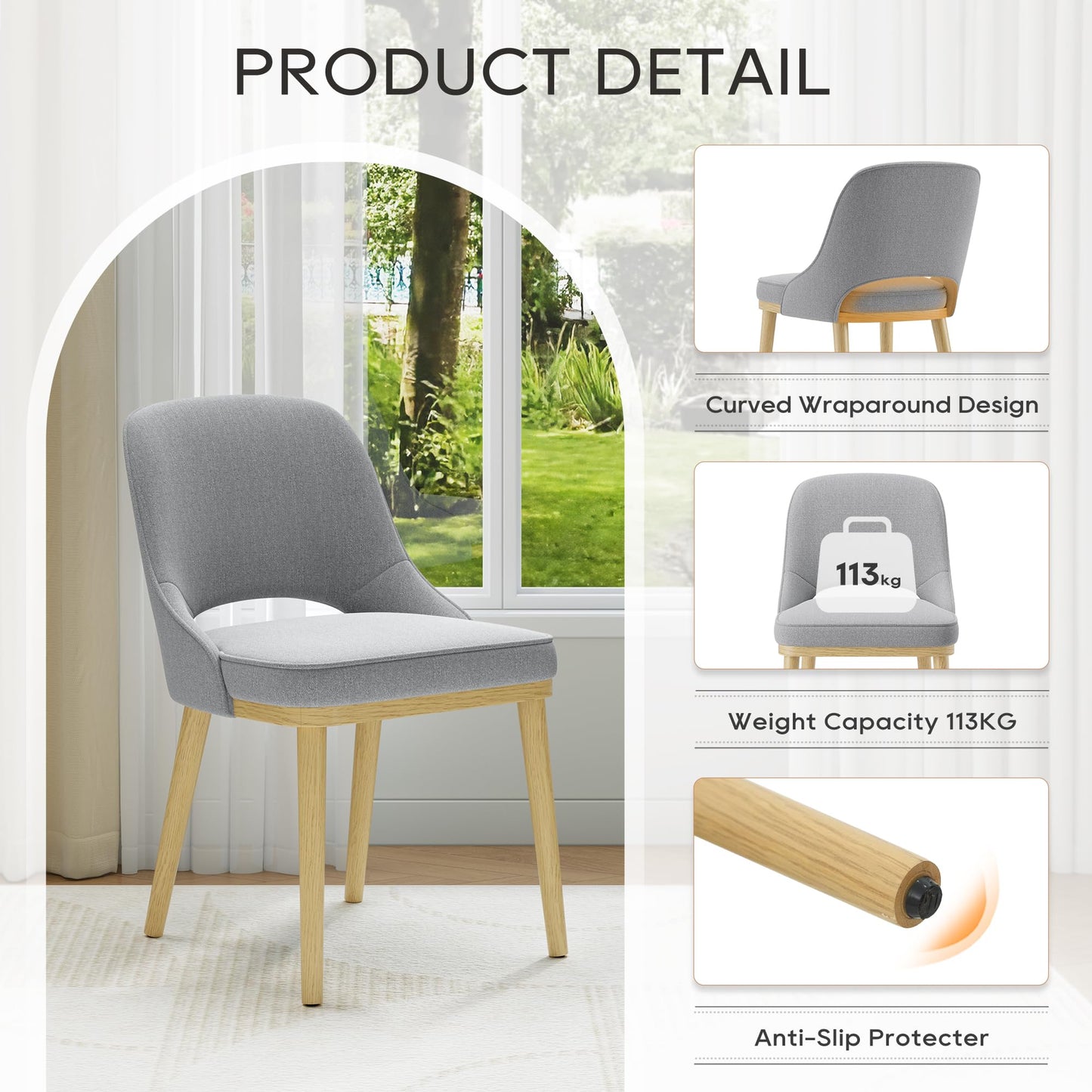 Dining Chairs Set of 4, Upholstered Dining Room Chairs with Chenille Fabric, Ergonomic Backrest, High Density Cushion & Rubber Wood Frame