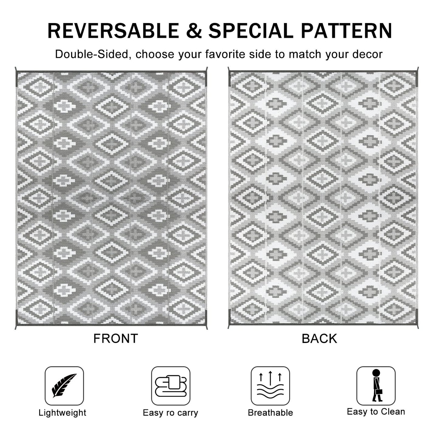 Enyhom Large Outdoor Rug 180 x 270 cm, Reversible Plastic Straw Woven Rug, Waterproof Camping Rugs for Garden, Recycled RV Patio Floor Mat for Porch