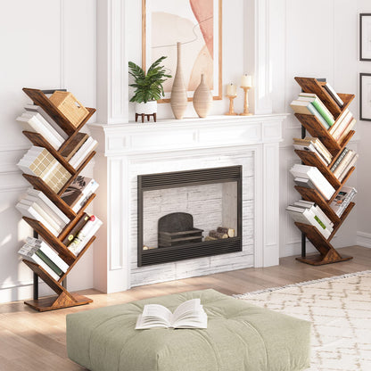 HOOBRO Tree Bookshelf Tall, 9-Tier Floor Standing Book Shelf, Tall Bookcase for CDs Albums, for Living Room, Rustic Brown and Black EBF08SJ01G1