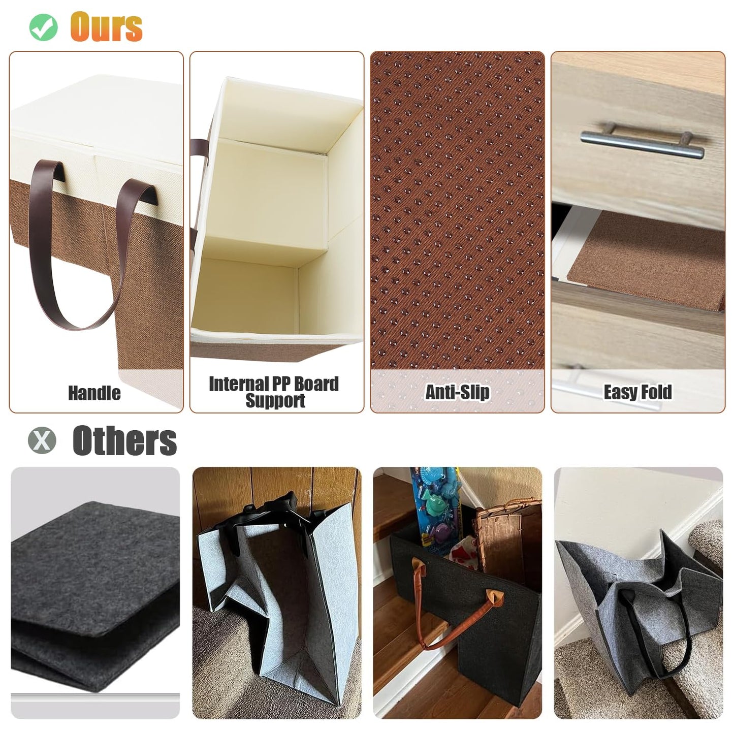 Ecopandy Flax Stairs Basket Non-slip, Foldable Stair Box for 8'' Stairs
