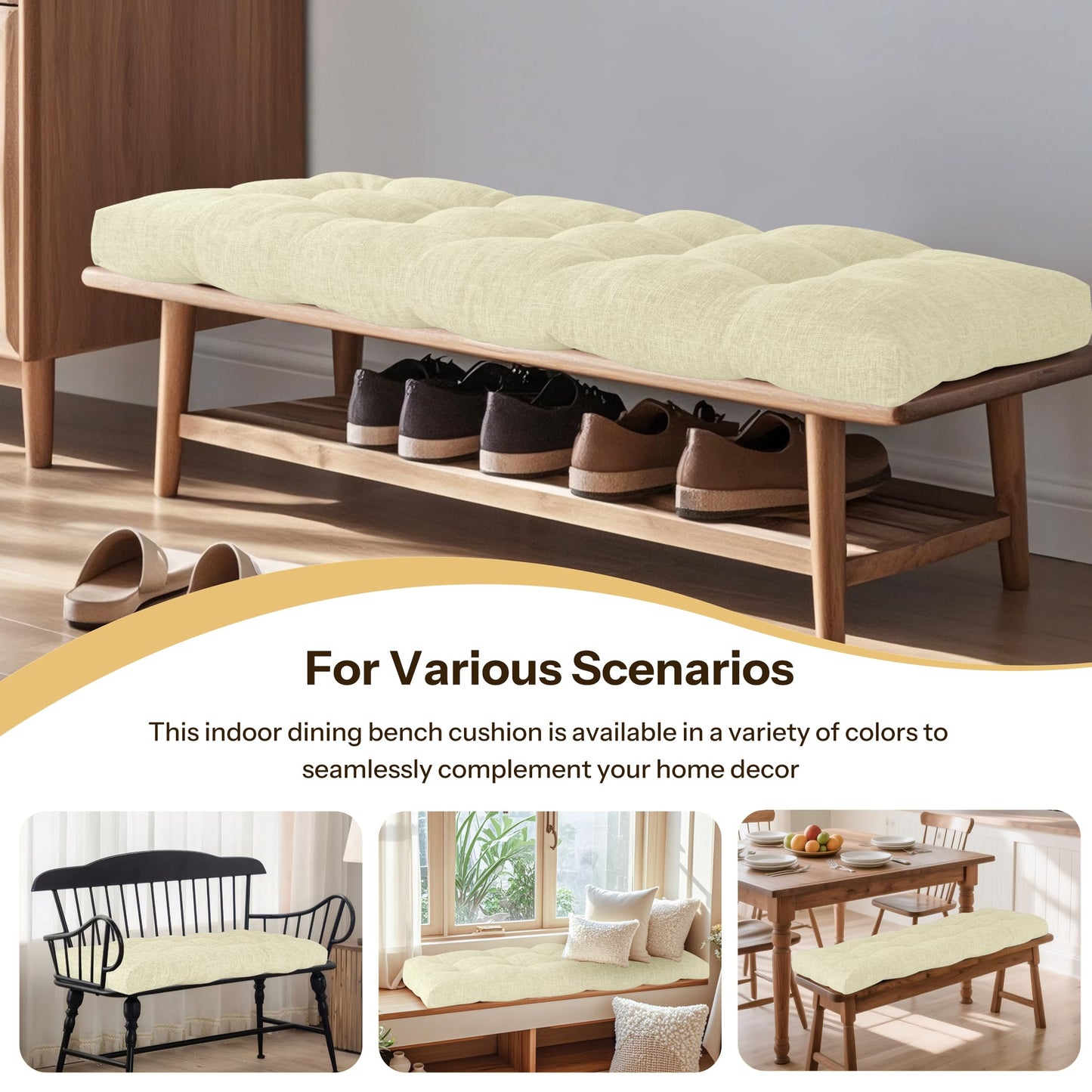 FlyGulls Indoor Bench Cushion for Indoor Furniture 106x40cm Beige