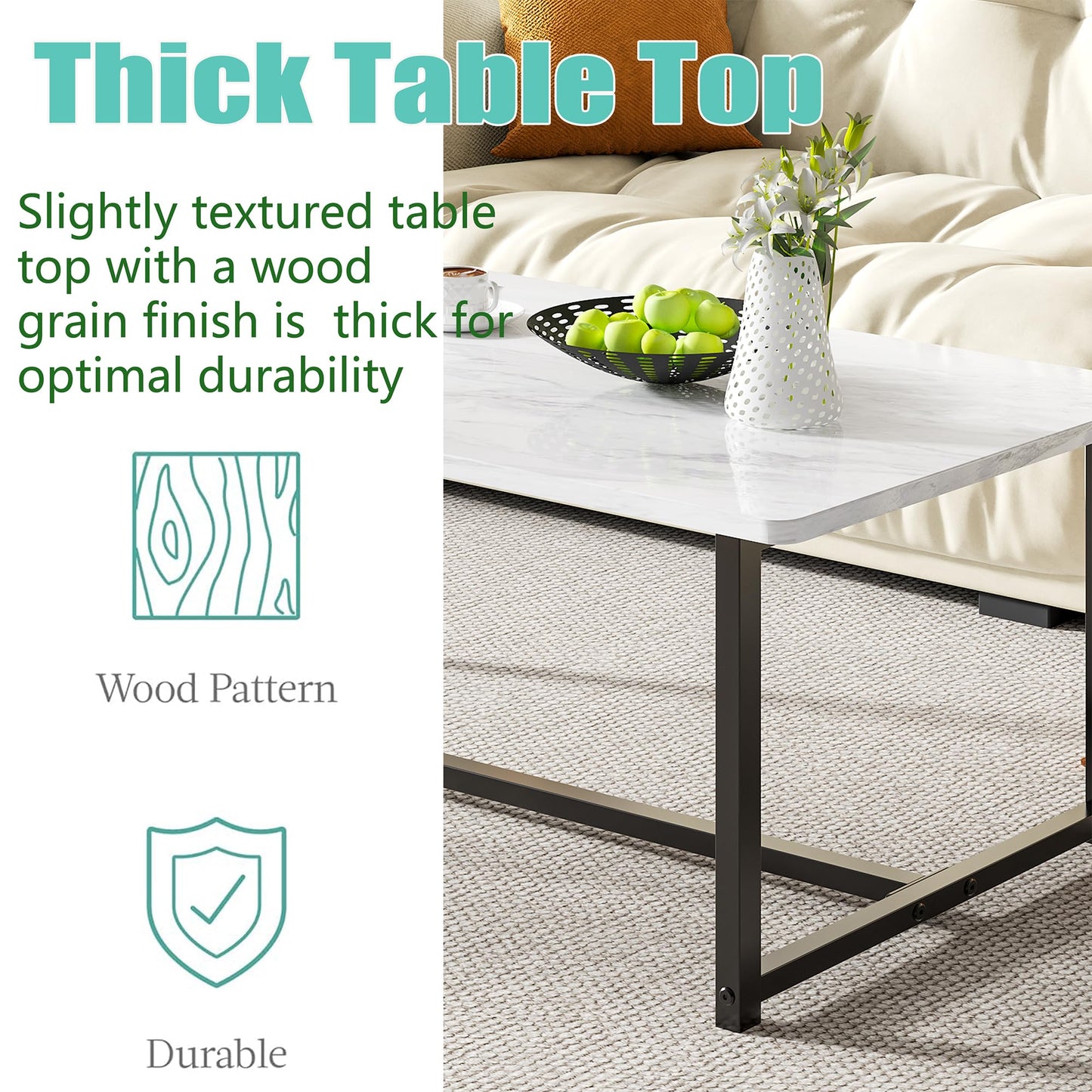 FOUBAM Coffee Table, Small Coffee Tables for Living Room, White