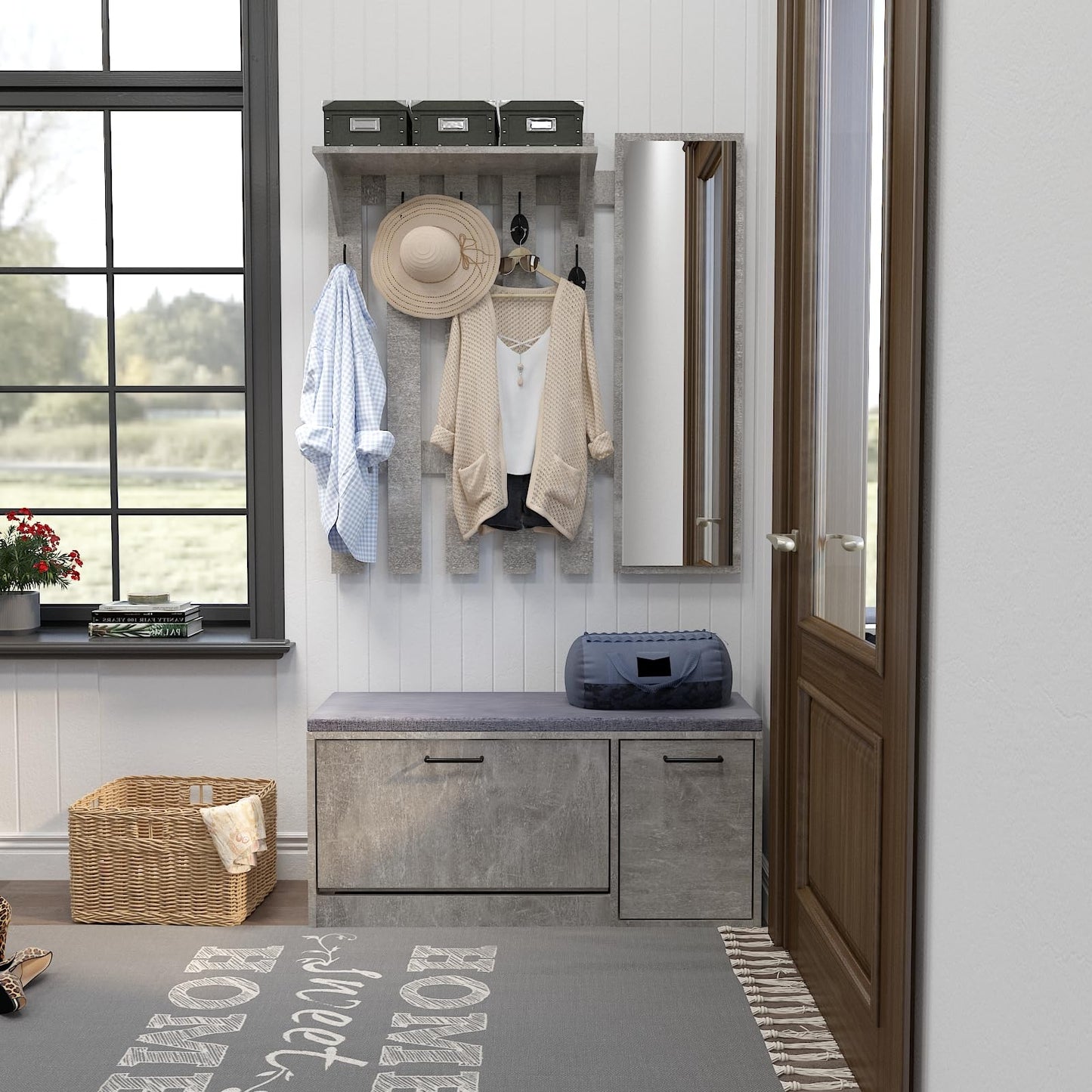 Mondeer Shoe Storage Bench with Cushion, W100 x D30 x H46 cm, Grey