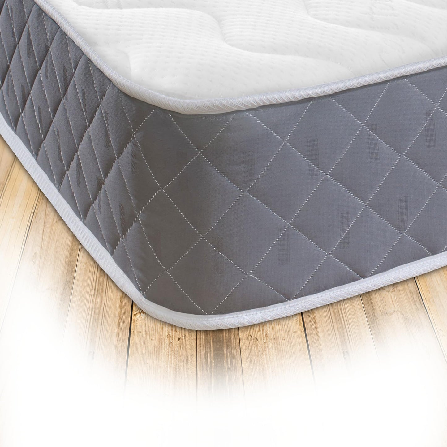 Starlight Beds Close Flame 8-Inch Deep Hybrid Shorty Mattress with Memory Foam Layer – Soft, Grey, Sprung (2ft6 x 5ft9 x 20cm)