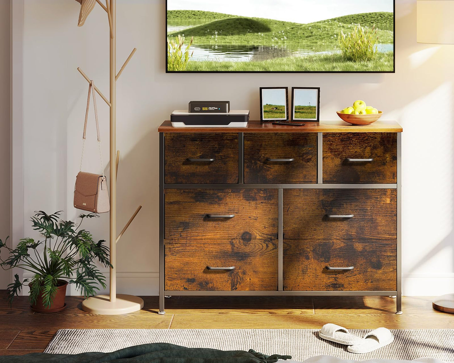 Coleshome Chest of Drawers Bedroom with 7 Drawers, Fabric Drawers, Vintage