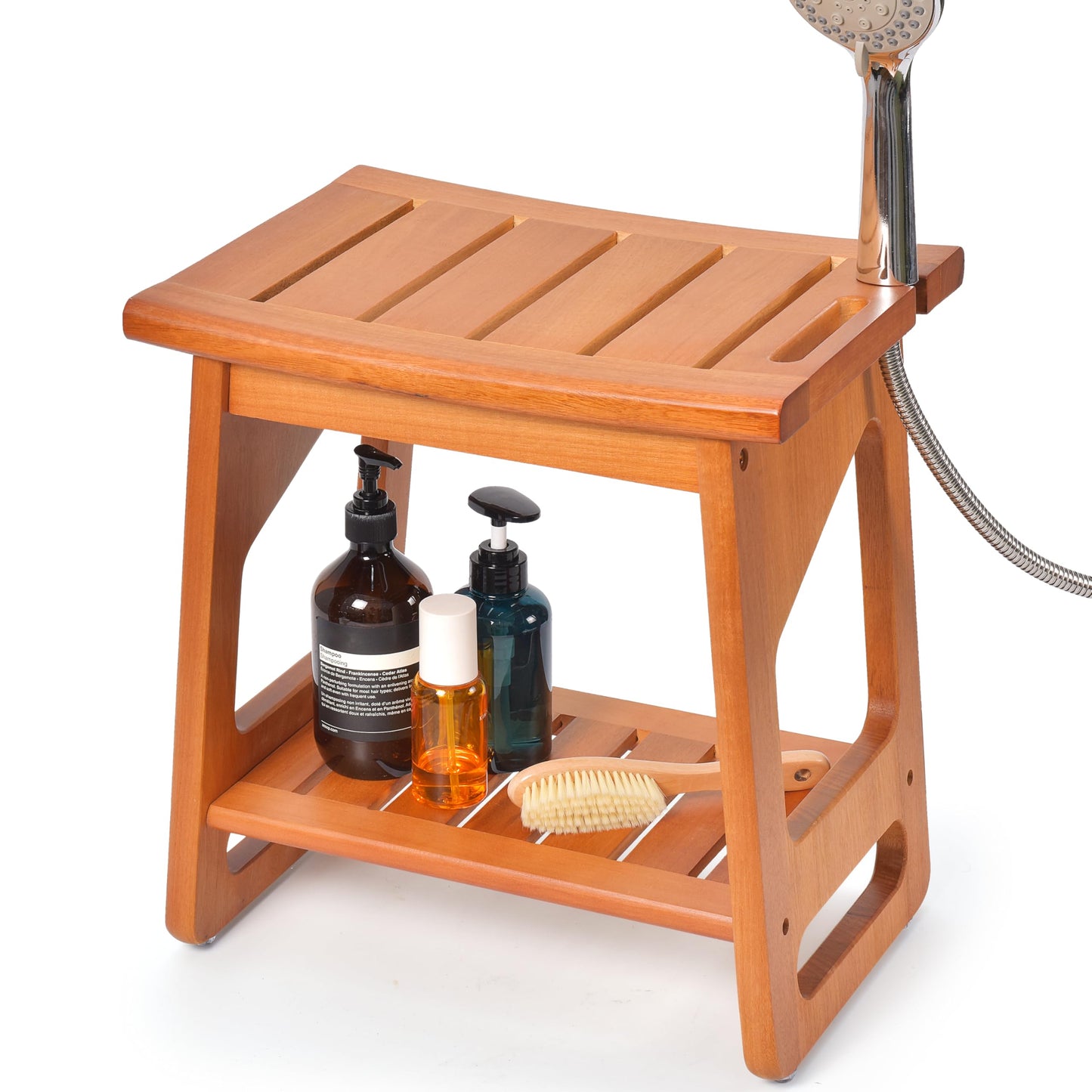 LyriFine Teak Shower Bench, Waterproof Shower Stool for Inside of Shower