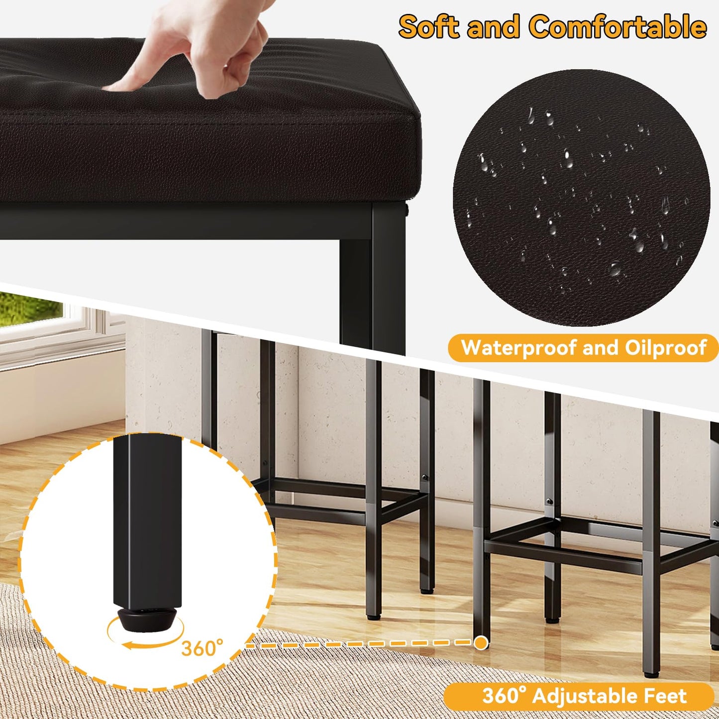 YMYNY 66cm Bar Stools Set of 2 - PU Leather Breakfast Bar Stools, HBS513K
