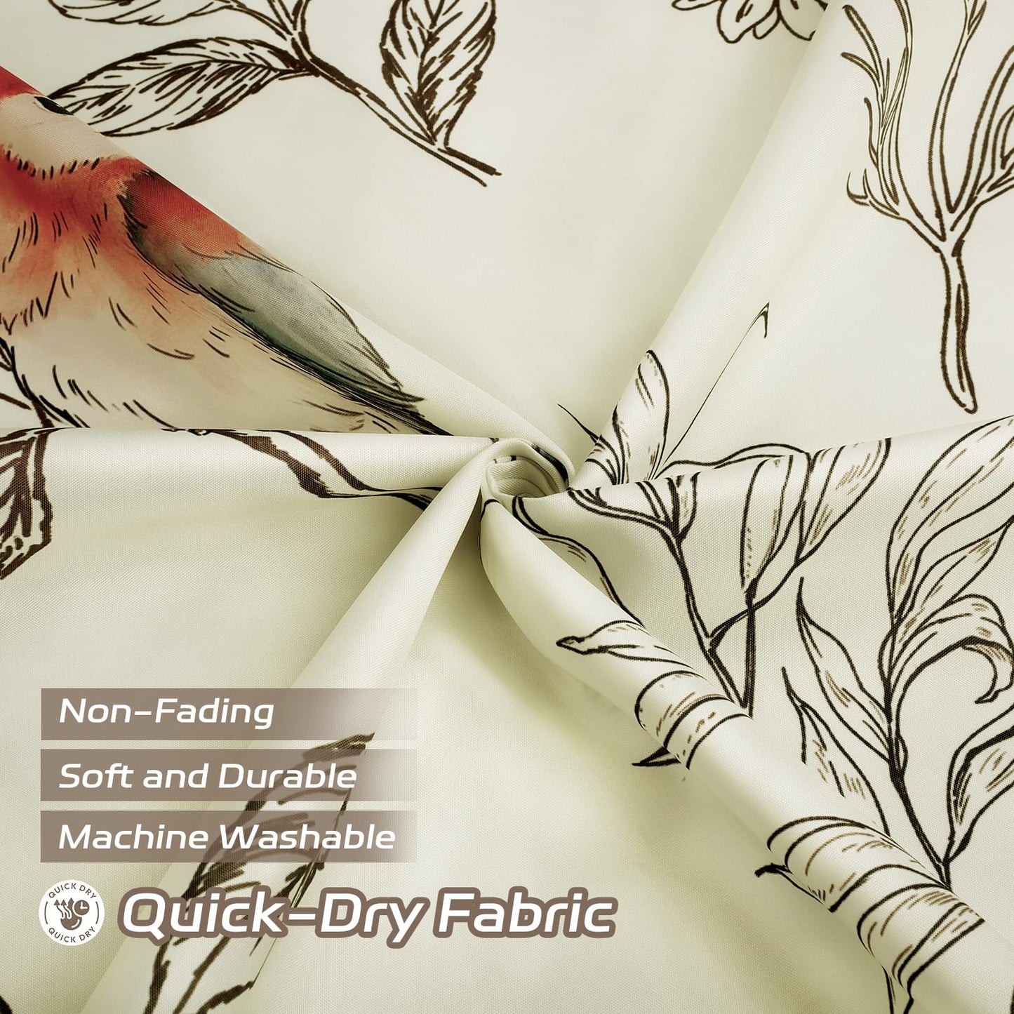 Dazzlewall Beige Birds Shower Curtain for Bathroom Mould & Mildew Resistant