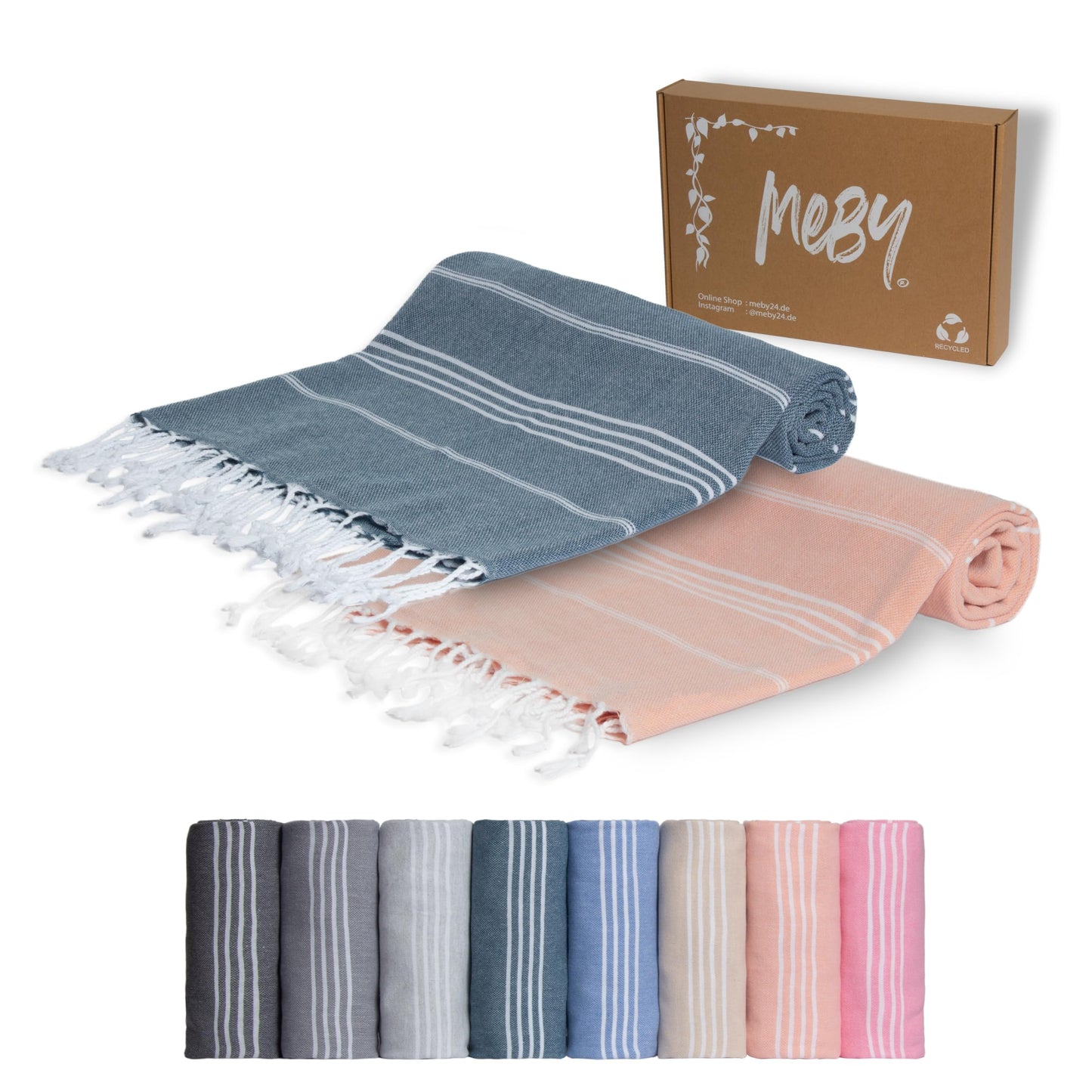 MEBY Set of 2 XXL Sauna Towels (100 x 200 cm) Beach Towel, Bath Towel, Turkish Hammam Towel, Hand Towel. 100% Cotton (Salmon & Petrol Blue)