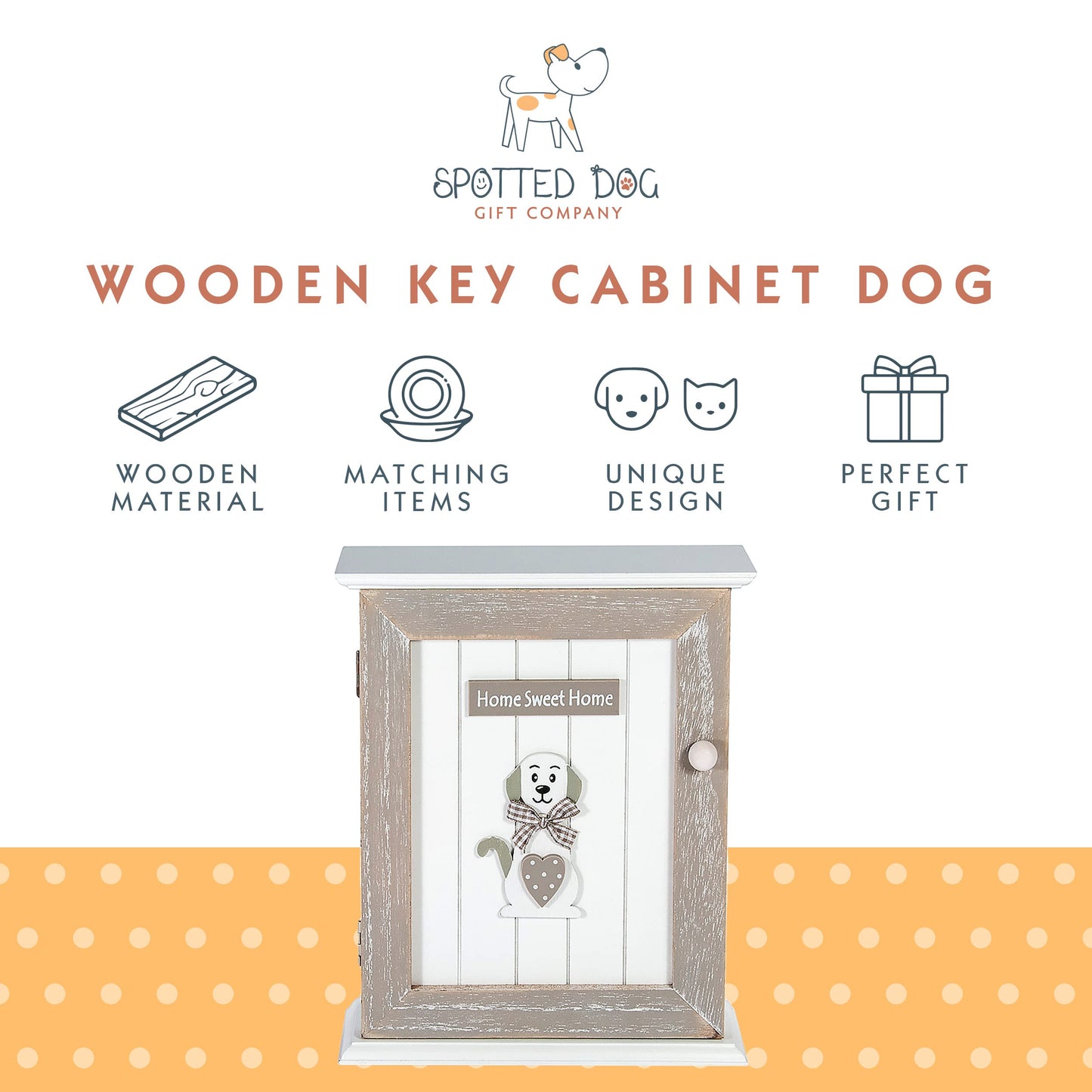 SPOTTED DOG GIFT COMPANY Key Box Wall Mounted Wooden Key Cupboard Cabinet with 6 Hooks for Hallway, Decorative Grey Dog Themed Home Decor